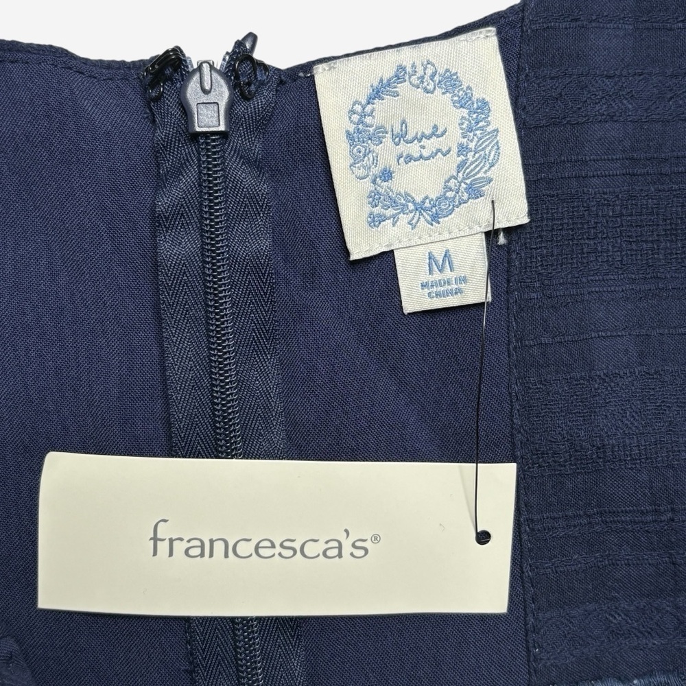 NWT Francesca's Navy Blue Ritah Crochet Lace Flutter Mini Dress Blue Rain • M - Picture 12 of 15
